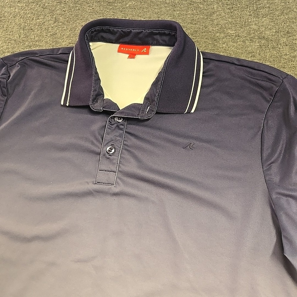 Redvanly Polo Mens Large Blue White Gradient Performance Shirt Golf Stretch